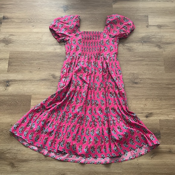 J. Crew Factory Pink Ruffled Tiered Sundress with Puff Sleeves - Picture 4 of 5